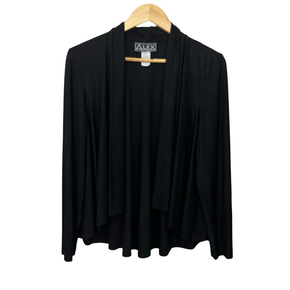 Alex Evenings Black Open Front Cardigan Womens Size 6 Classic Dressy Swing Flowy